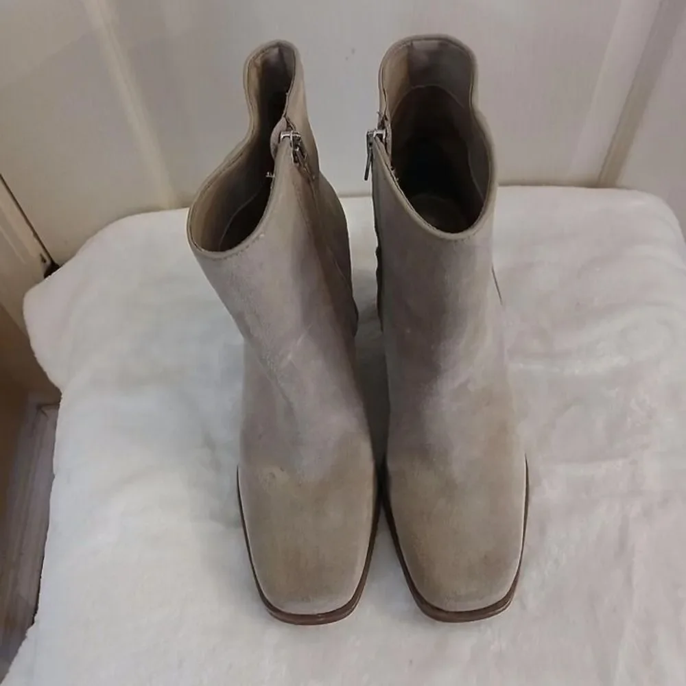 Dolce Vita tan suede ankle boots bootie wedge heel 8 minimalist old money staple